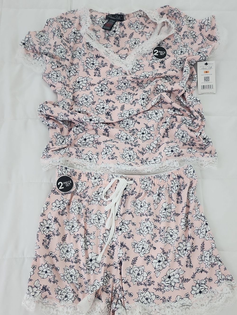 2-Piece Women's Lace-Trim Sleep Set - Pink Floral